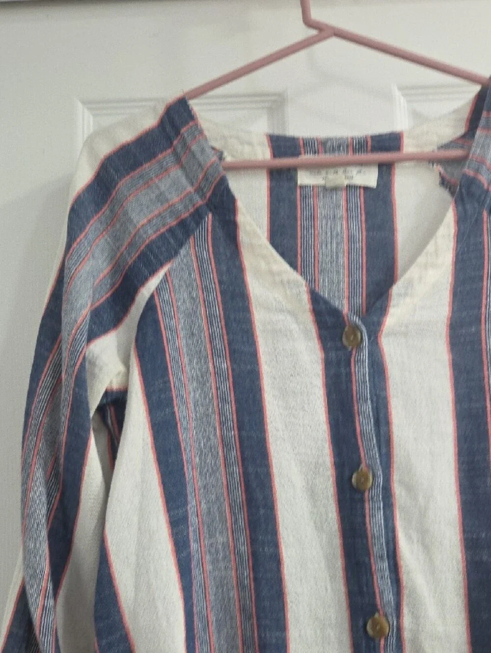 Anthropologie Blue, White & Red Striped Button-Front Top - Cloth & Stone